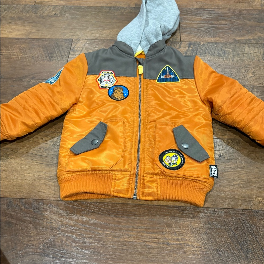 Disney Star Wars Orange and Gray Bomber Jacket with Patches 2t